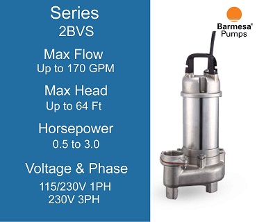 Barmesa 2BVS Series Light Duty Residential 0.75 Horsepower Sewage Pumps